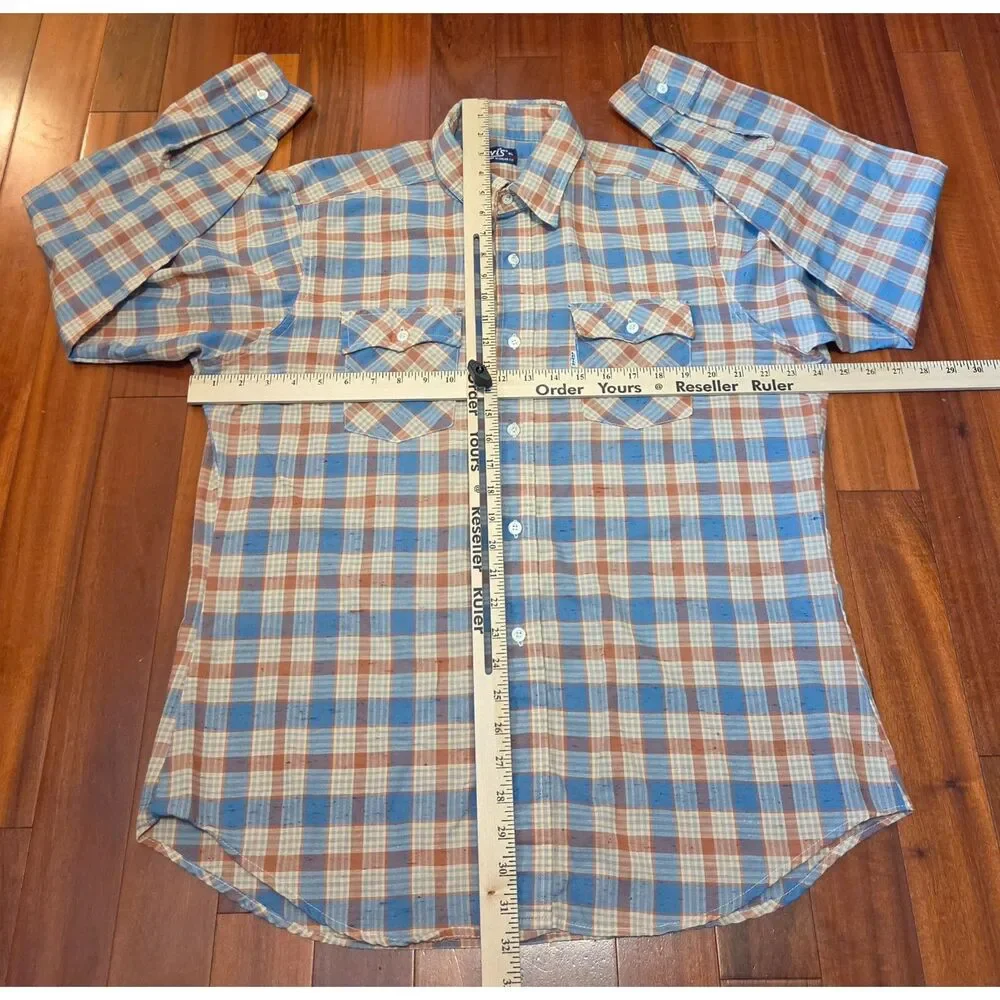 Vtg Levi's Men's XL Blue Plaid Button Up Long Sleeve Shirt Western